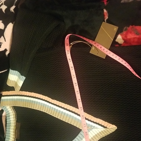 Nordstrom's KERISMA Rica Black Mesh Sheer Top. Earth Tones accent V-Neck - Picture 8 of 15